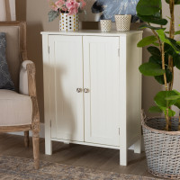 Baxton Studio SR1801045-White-Cabinet Thelma Cottage and Farmhouse White Finished 2-door Wood Multipurpose Storage Cabinet